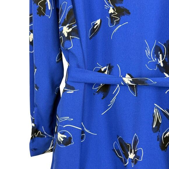 Nine West Womens Blue Floral Long Sleeve Button Up Shirt Dress Belted sz Large - Picture 12 of 16